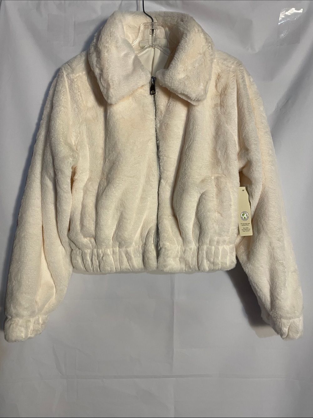 No Boundaries Cream Faux Fur Cropped Zip Jacket